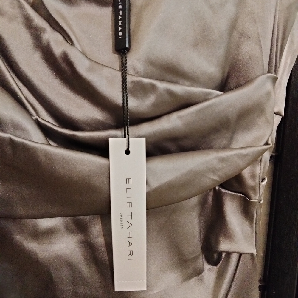 Sadie silver silk midi dress semi formal size 6 by Elie Tahari - Picture 6 of 10